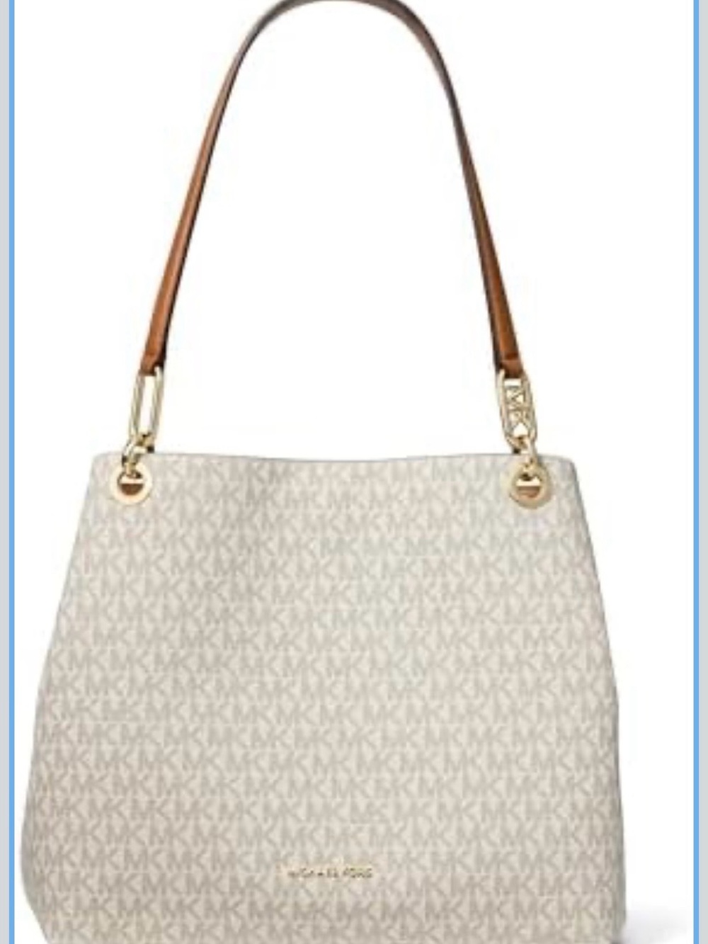 Michael Kors Cream Signature Tote with Brown Leather Strap